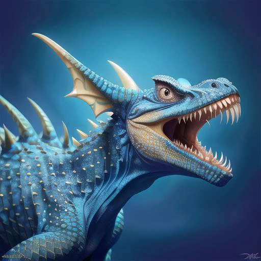 animal, ((silavra art style)), teeth reptile, dragon closeup, 3d render ultra detailed of a beautiful reptile, intimidating, scary, blue body, beautiful scales, 150 mm, beautiful studio soft light, rim light, vibrant detail painting, <lora:silavrav2:0.6>