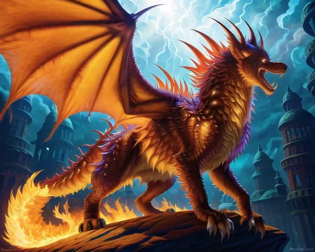 anthropomorphic monster, fur, mane, wolf dragon, canine, ((silavra art style)), dragon wings on its back, firey background, 3d render ultra detailed of a beautiful animal, ethereal, light rays, particles, beautiful studio soft light, rim light, vibrant detail painting, hell <lora:silavrav2:0.6>