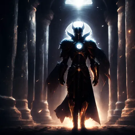 anime, an ascendent knight standing in dark corridor with black sun in night sky behind (AscendentRedux style:1) <lora:djzAscendentRedux:0.8>