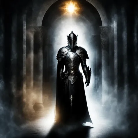 photo, an ascendent knight standing in dark corridor with black sun in night sky behind (AscendentRedux style:1) <lora:djzAscendentRedux:0.8>