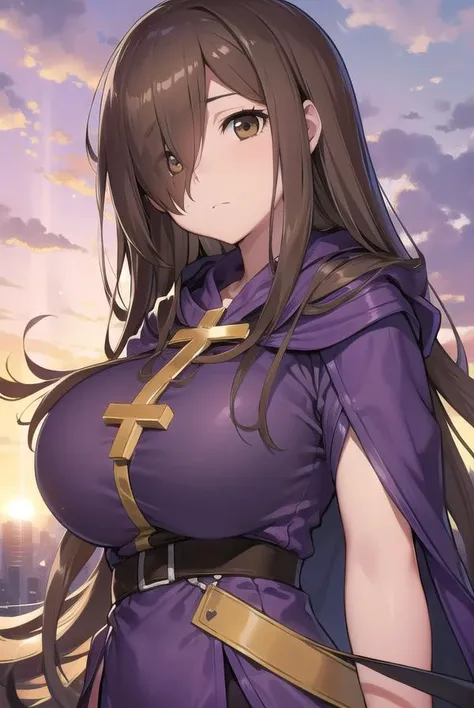 konosubawiz, <lora:wiztest:1>,
wiz, ahoge, (brown eyes:1.7), light brown hair, (hair over one eye:1.5), long hair, (large breast:1.2),
BREAK cross, dress, hood, hood down, jewelry, latin cross, long dress, long sleeves, (purple dress:1.5), robe, (purple robe:1.5)
BREAK looking at viewer,
BREAK outdoors, city,
BREAK <lora:GoodHands-vanilla:1>, (masterpiece:1.2), best quality, high resolution, unity 8k wallpaper, (illustration:0.8), (beautiful detailed eyes:1.6), extremely detailed face, perfect lighting, extremely detailed CG, (perfect hands, perfect anatomy),