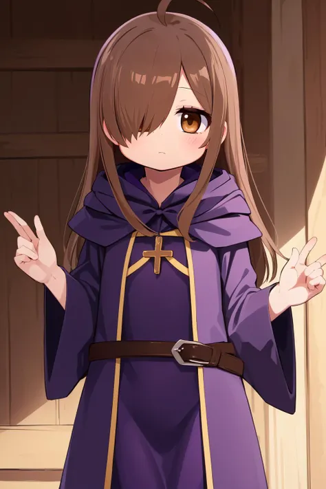 (masterpiece, best quality), intricate details,
1girl, <lora:wiztest:0.8> wiz, ahoge, (brown eyes:1.7), light brown hair, (hair over one eye:1.5), long hair,cross, dress, hood, hood down, jewelry, latin cross, long dress, long sleeves, (purple dress:1.5), robe, (purple robe:1.5),
<lora:squeezerExperimental_:0.8> small breasts, fantasy village,