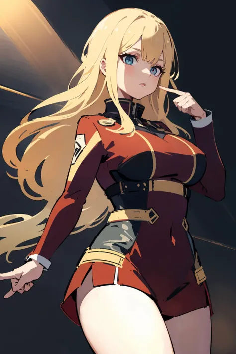(masterpiece, high quality, highres:1) 1girl,solo,<lora:pointing-wasabiya:1>,pointing,huge breasts ,medium hair ,from above ,(beautiful eyes,, beautiful face),cowboy shot,pointing at self hips,