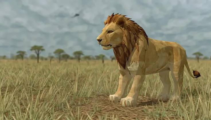 a lion in savana <lora:90s__3D_Model:0.8>