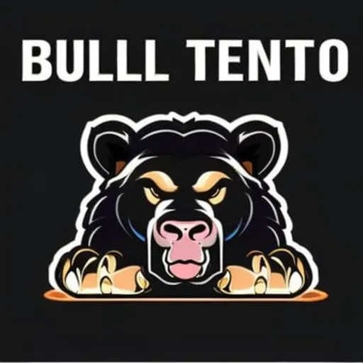 (vector-art), bull fighting a bear, black background, (t-shirt design, logo, badge), (professional t-shirt design)