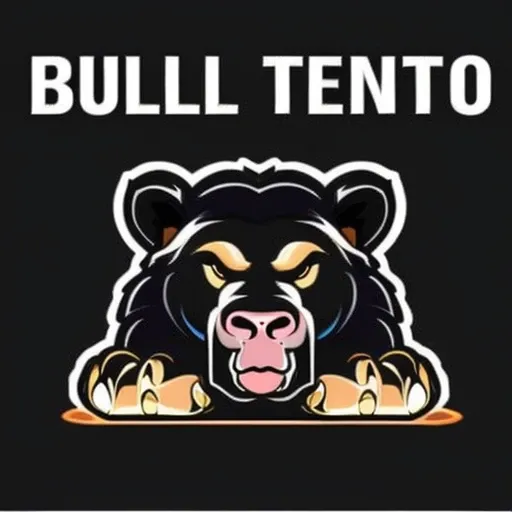 (vector-art), bull fighting a bear, black background, (t-shirt design, logo, badge), (professional t-shirt design)