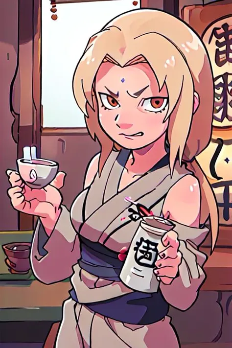 <lora:tsunadeNarutoLora_v1:1> tsunadens  drinking sake at a japanese bar