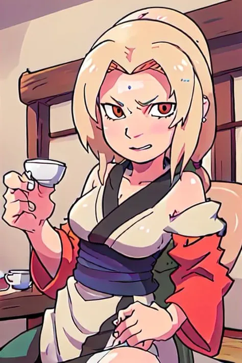 <lora:tsunadeNarutoLora_v1:1> tsunadens sipping tea in a japanese room