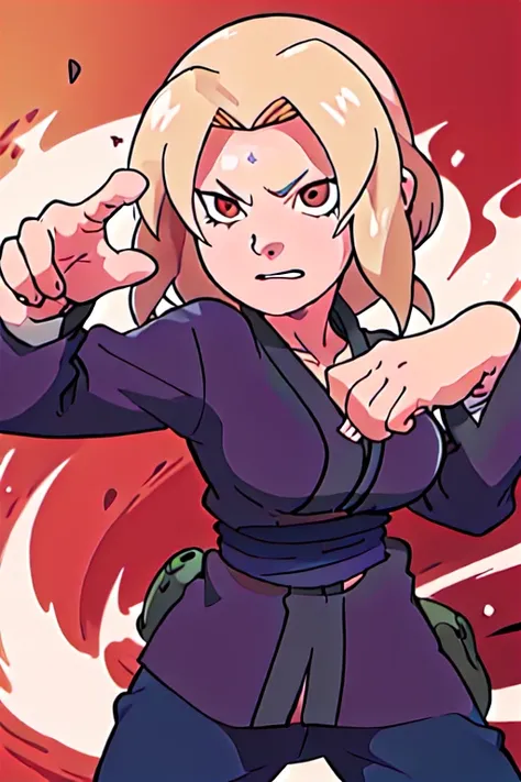 <lora:tsunadeNarutoLora_v1:1> tsunadens hands on fire, ninja pose