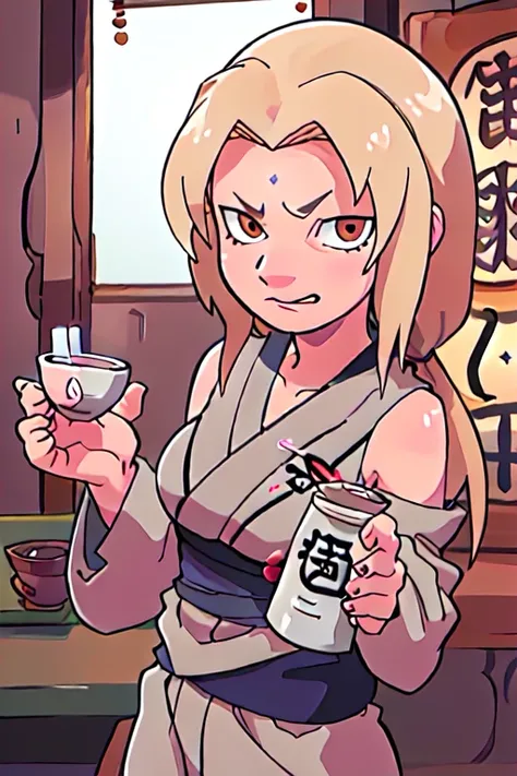 <lora:tsunadeNarutoLora_v1:1> tsunadens drinking sake at a japanese bar