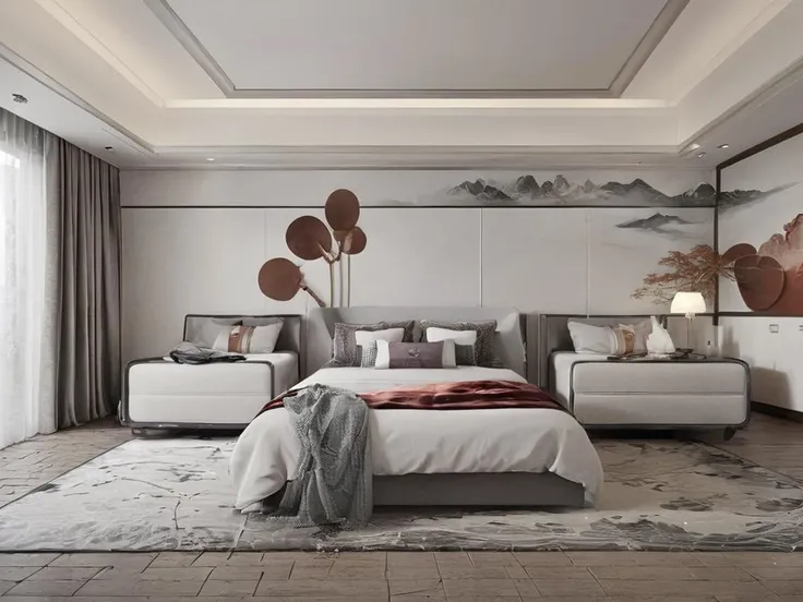 <lora:Mosan-xdzs_XL:0.7>,xdzs,(bedroom:1.3),modern chinese,, (intricate details), (hyperdetailed), 8k hdr, high detailed, lot of details, high quality, soft cinematic light, dramatic atmosphere, atmospheric perspective
