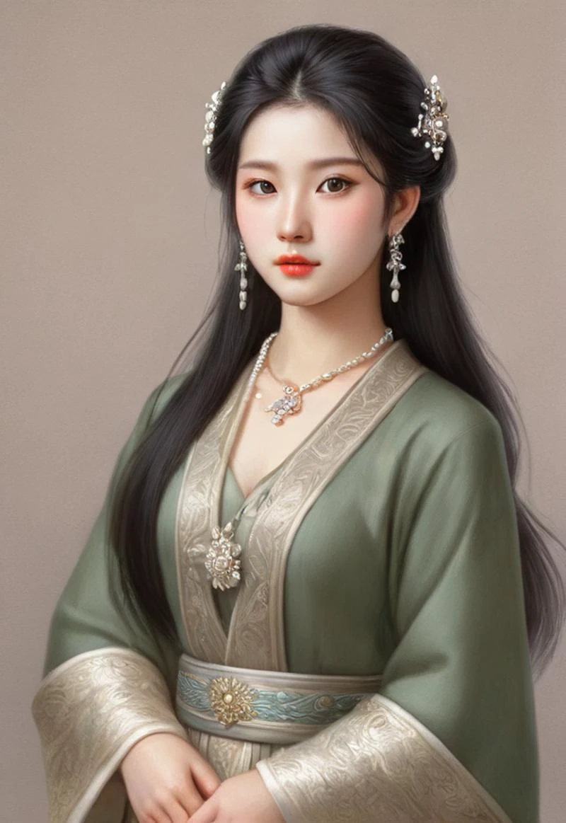 masterpiece,best quality,<lora:LoRA-girls-sdxl-v4:0.5> <lora:zhibi:1> <lora:kusanagi_motoko:1>
Asian young girl, noble princess,cute,black hair, gray eyes, Hanfu, necklace, pearl earrings,magical,illustration,style of Walter Crane, <lora:pantsu-style-ruka25:0.5>