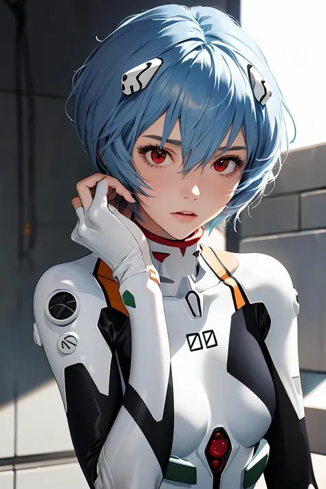 (masterpiece, best quality), 1girl, beautiful face, beautiful body,  <lora:ayanami_rei:1> ayanami_rei, plugsuit, bodysuit, interface headset, white bodysuit