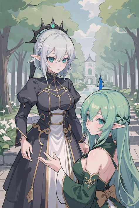 (masterpiece, best_quality, ultra-detailed, immaculate:1.3), epic, illustration, elf rune knight lord , white hair, short bombshell hair, arched back, gradient background, on a aquatic, ancient Kyoto street, bombshell hair, forest green hair with slate gray highlights, bombshell hime cut, top-down bottom-up<lora:EnvyBeautyMix39:1>