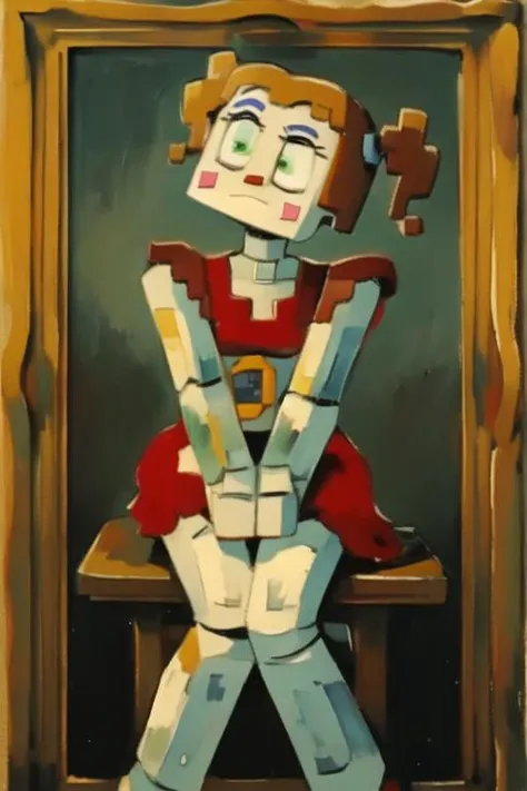 <lora:babymc-09:1> babymc, full body, sitting on throne, basic black background <lora:VG:1>, brush strokes, painting, frame, paint effect, Victorian painting , van goh style, masterpiece, best quality