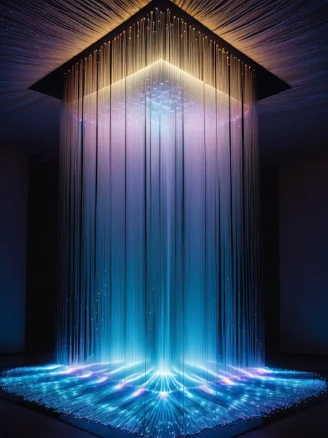 A cascading waterfall illuminated from within, its waters flowing like liquid FiberOptic cables, cascading into a pool of radiant light. FiberOptic <lora:FiberOptic:1>, <lora:EnvyBetterHiresFixXL01:0:hr=1>