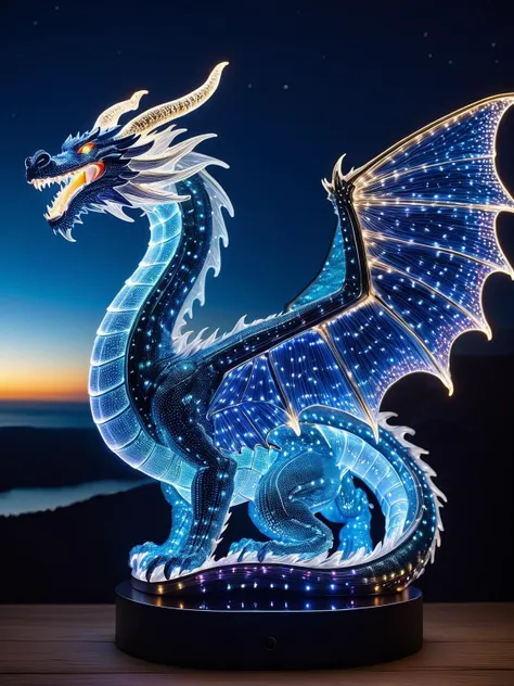 A shimmering dragon with scales that flicker and change color like a symphony of FiberOptic lights, soaring through a starry night sky. FiberOptic <lora:FiberOptic:1>, <lora:EnvyBetterHiresFixXL01:0:hr=1>