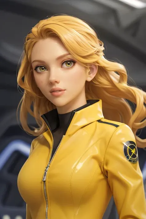A woman in a yellow jacket and black pants posing for a picture - SeaArt AI