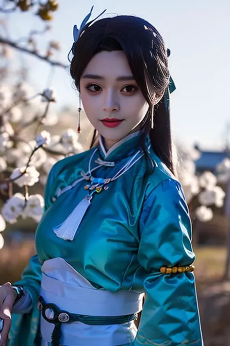 ltra-detailed,highly detailed,best quality,masterpiece,illustration,realistic,photorealistic,
1girl, solo, cosplay,
yueqingshu, hanfu, chinese clothes, china dress,aqua theme clothes, jewelry, tassel,
upper body, looking at viewer,
<lora:yueqingshu_v1_06:1.0>