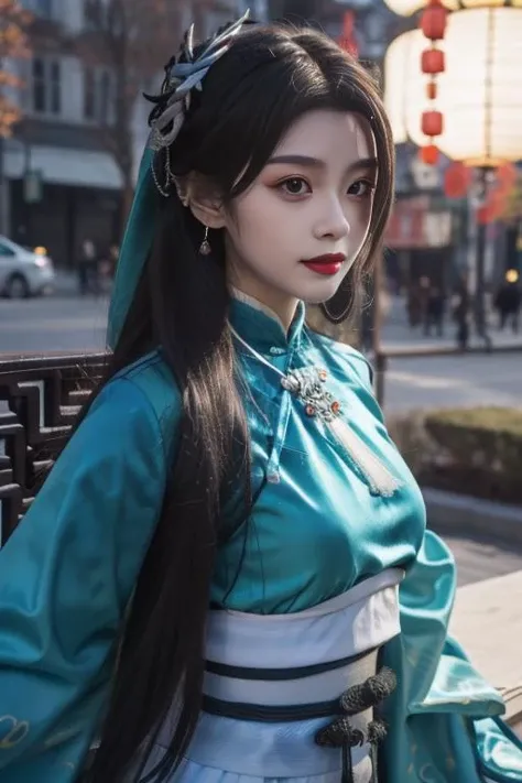ltra-detailed,highly detailed,best quality,masterpiece,illustration,realistic,photorealistic,
1girl, solo, cosplay, 
yueqingshu, hanfu, chinese clothes, china dress,
upper body, looking at viewer, 
 <lora:yueqingshu_v1_06:0.9>
