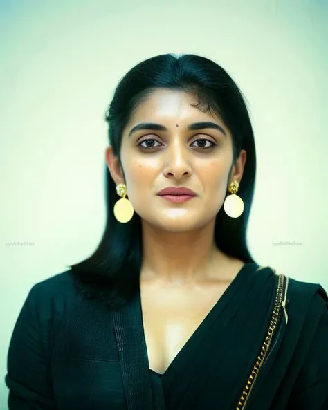 NivethaThomas, (art by Serge Najjar:0.9) , photograph, Charming Moist Female, Necklace, Movie still, film grain, Kodak portra 400, Circular polarizer, <lora:NivethaThomasSD1.5:1>