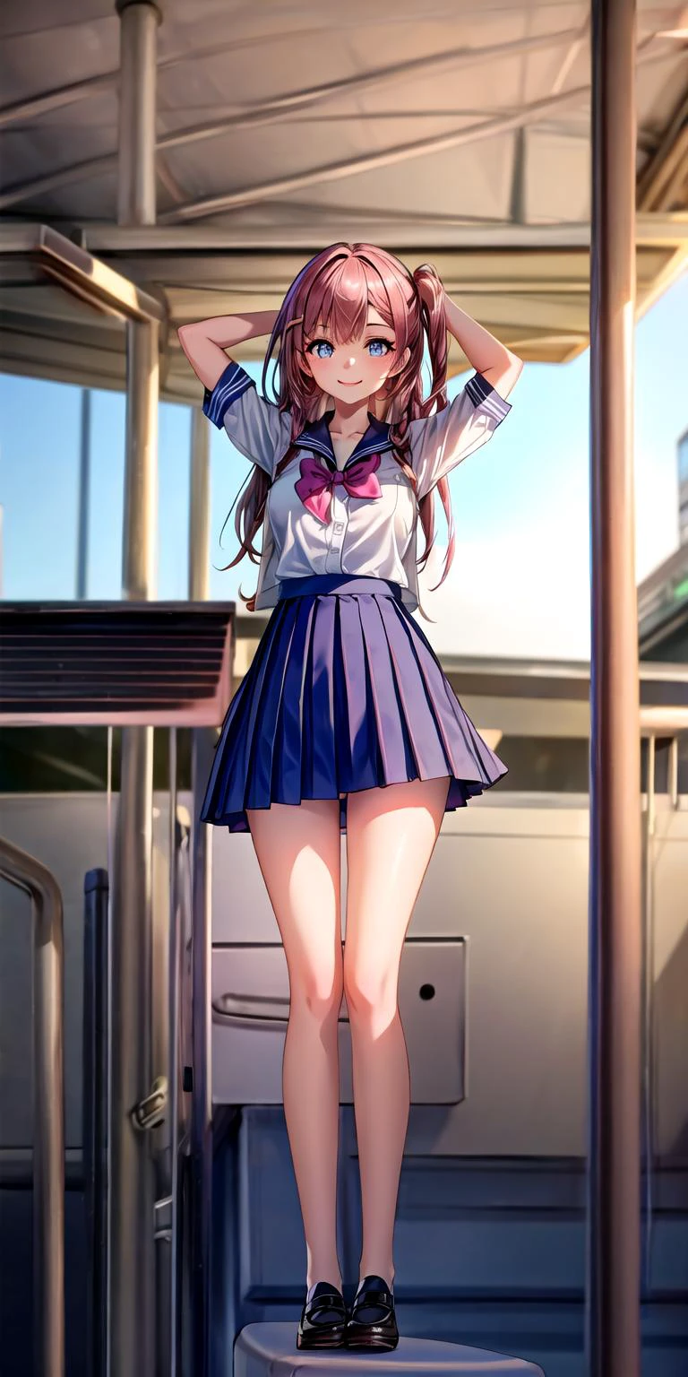 <lora:Char-HonkaiSR-Asta-v3:1>, 1girl, asta, solo, depth of field, masterpiece,
looking at viewer, smile, beautiful legs, standing, with open arms,
<lora:add_detail:0.8>,
<lora:School Uniform By Stable Yogi:0.5>, white shirt, blue micro skirt, school uniform,
<lora:clothing details_v1.2_1_AD:0.5>,