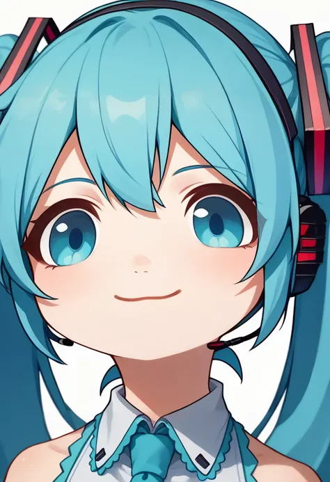 score_9, score_8_up, score_7_up, source_anime, solo, 1girl, hatsune miku, mutsukiface, chibi, portrait, smile, closed mouth, blue hair, twintails, headset, blue eyes <lora:meme_mutsukiface_ponyXL:1>