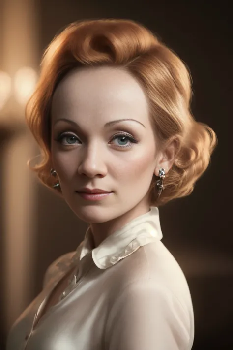 ((MarleneDietrich)), mj3d style,3dmm,3d,((portrait:1.3)), bokeh:1.2, indoors, a beautiful woman, (standing), ((white silk shirt with collar)), ((no cleavage)),feet, (high-heels), looking at viewer, (22 years old woman), medium breast, small waist, (green eyes, beautiful eyes), beautiful face, perfect illumination, beautiful detailed eyes, looking at viewer, stunningly beautiful woman, detailed hairstyle, good hands, detailed hands, good feet, (8k, RAW photo, best quality, masterpiece:1.2), (realistic, photo-realistic:1.37), ultra high res, photon mapping, radiosity, physically-based rendering, (ambient light:1.3), (cinematic composition:1.0),professional soft lighting, light on face