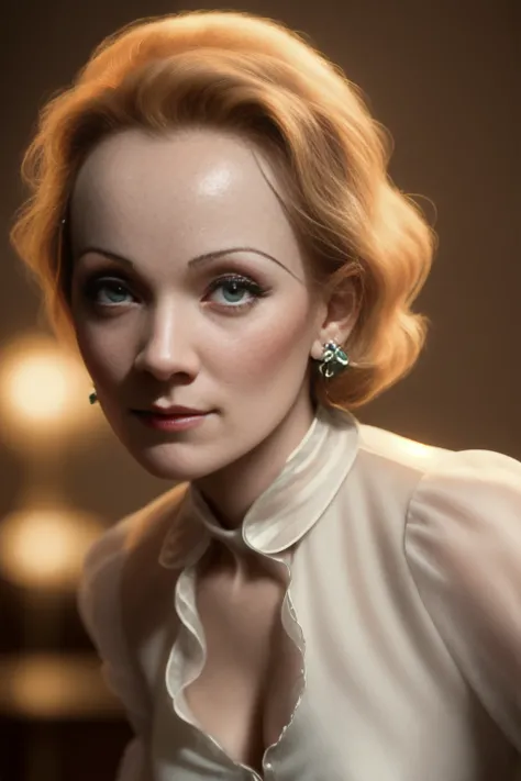 ((MarleneDietrich)), mj3d style,3dmm,3d,((portrait:1.3)), bokeh:1.2, indoors, a beautiful woman, (standing), ((white silk shirt with collar)), ((no cleavage)),feet, (high-heels), looking at viewer, (22 years old woman), medium breast, small waist, (green eyes, beautiful eyes), beautiful face, perfect illumination, beautiful detailed eyes, looking at viewer, stunningly beautiful woman, detailed hairstyle, good hands, detailed hands, good feet, (8k, RAW photo, best quality, masterpiece:1.2), (realistic, photo-realistic:1.37), ultra high res, photon mapping, radiosity, physically-based rendering, (ambient light:1.3), (cinematic composition:1.0),professional soft lighting, light on face