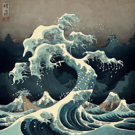<lora:Greatwave:1>greatwave art trees