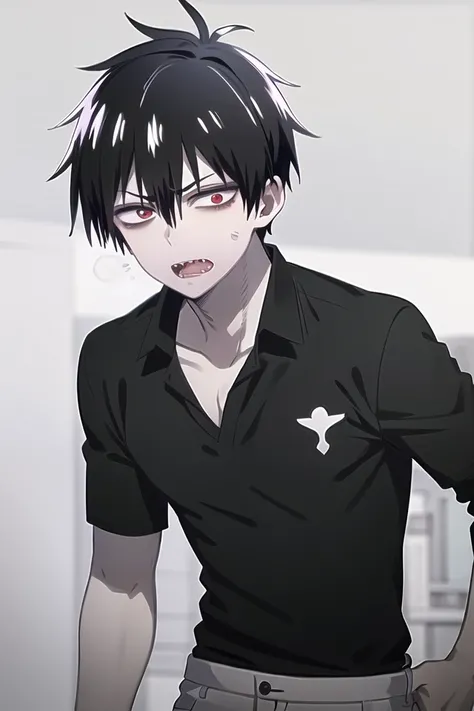 StazChar, 1boy, red eye, bishounen, ultra-detailed, shor hair, masterpiece, long white pants, black hair, 20 y.o boy, StazChar HD, broad chest,