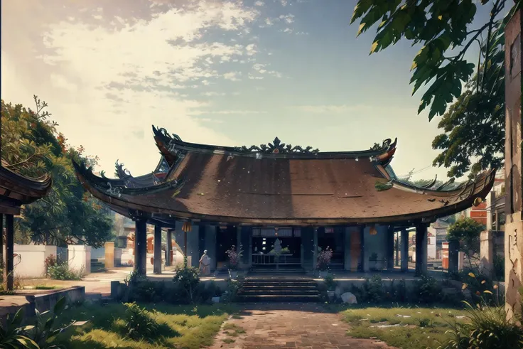 masterpiece,ultra realistic,32k,extremely detailed CG unity 8k wallpaper, best quality, Vietnam temple, wide shot, tiles, <lora:dinhlang-000004:0.85>