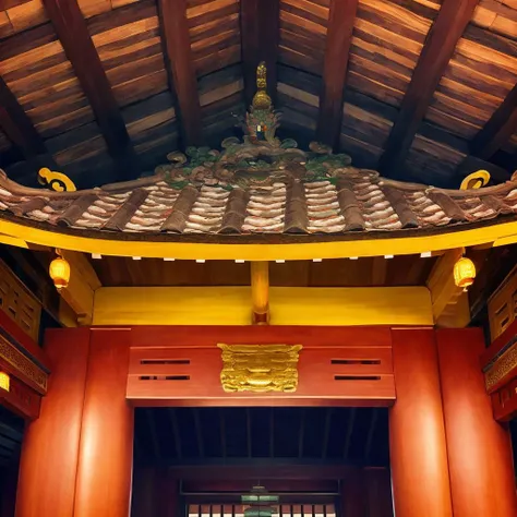 masterpiece,ultra realistic,32k,extremely detailed CG unity 8k wallpaper, best quality, Vietnam temple, (indoor temple:1.3), (close-up:1.2), (ultra detailed roof:1.2), <lora:Dinhlang2:0.65>