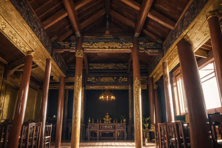 masterpiece,ultra realistic,32k,extremely detailed CG unity 8k wallpaper, best quality, Vietnam temple, (indoor temple:1.2), (ceiling:1.2), <lora:Dinhlang2:0.5>, wide shot