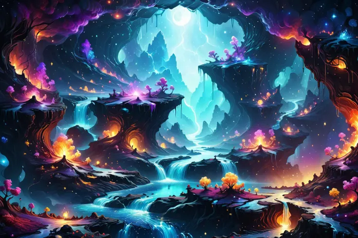 <lora:xl_more_art-full_v1:0.7> detailed digital illustration of a place where Cosmic rivers flow with liquid stardust, <lora:Dreamyvibes artstyle SDXL - Trigger with dreamyvibes artstyle:0.7> Dreamyvibes Artstyle, <lora:gorgoeus_splash_of_vibrant_paint:0.7>, <lora:CrackedMagma:0.4> crackedmagma