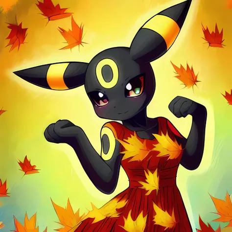 umbreon, Beautiful Art Style, 1girl, enigmatic, fall, posing, <lora:furryEeveelutionLora_v2:0.8>, 1girl, multicolored hair, multicolored eyes, multicolored_dress, (multicolored_background:1.4)