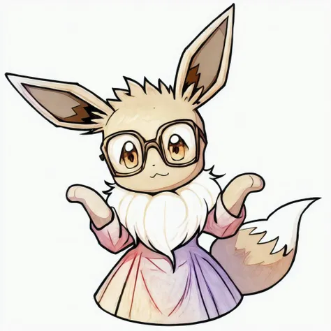 eevee, Beautiful Art Style, 1girl,  under-rim eyewear, level, infernal palace, shrugging,  <lora:furryEeveelutionLora_v2:0.8>,   various colors, white background,  <lora:RainbowLinesStyle_linev1:0.8>,
