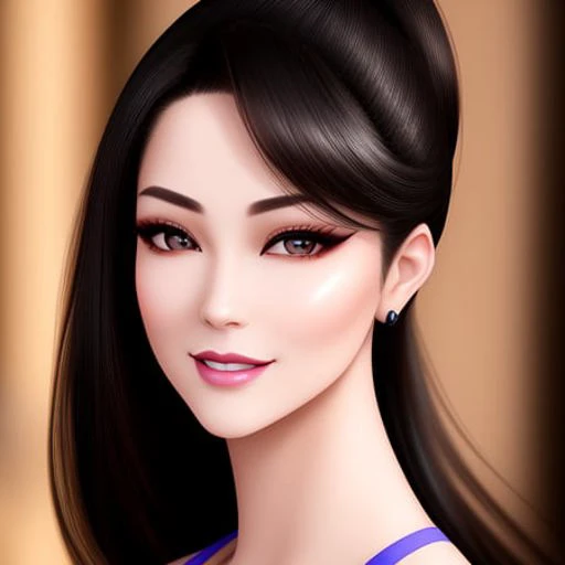 A photograph of a beautiful Chinese Taiwanese superstar, ((perfect face)), [sexy face], (pretty face), ((beautiful face)), symmetric face, ponytail, smiling, big eyes, long eyebrows, contours, makeups, front shot, ((((((photorealistic, hyperrealistic)))))), 3d