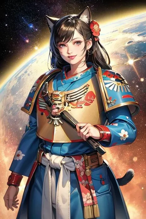 woman, samurai, (space marine pauldron:1.5), (space marine torso:1.5), (kimono sleeves, floral print:1.3), smiling
cat ears, loincloth, sushi on body,
combat stance,
cowboy shot,
masterpiece, best quality, 32k uhd,
space hulk flying in the background,
baroque art, art deco, (vibrant colors), bright, luminous, daylight
<lora:add_detail:0.0> <lora:hairdetailer:0.5> <lora:Primarismarines4:0.5>
