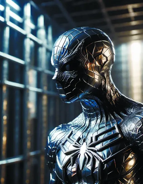 steel spiderman,intricate abstract,intricate wu,beeple,dan mumford,concept,octane,greg rutkowski very coherent symmetrical,cinematic,key,hyper realism,high detail,8k,iridescent accents,<lora:add-detail-xl:1.6>,ral-alufoil <lora:ral-alufoil-sdxl:0.8>,by diegocr,Ryoji Ikeda Style <lora:Ryoji Ikeda Style:0.7>