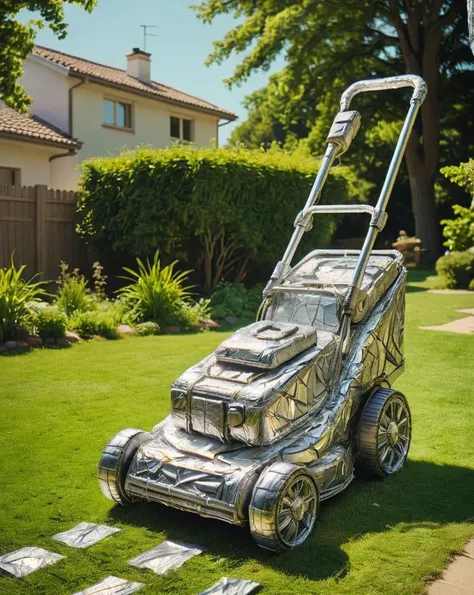 <lora:ral-alufoil:1> ral-alufoil, Lawn mower