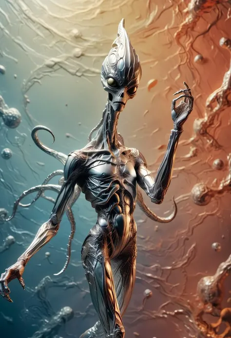 <lora:ral-alufoil-sdxl:0.8> ral-alufoil Unconventional design of an ominous extraterrestrial and powerful god hybrid, incredibly detailed and realistic design, unbelievably imaginative alien creature, inspired by Apollo, designed by HR Giger, subsurface scattering, ultra hd, 4k, high def, Photorealistic, Hyperrealistic, Hyper detailed, analog style, realistic, masterpiece, best quality, ultra realistic, 8k, Intricate, High Detail, film photography, soft lighting, heavy shadow