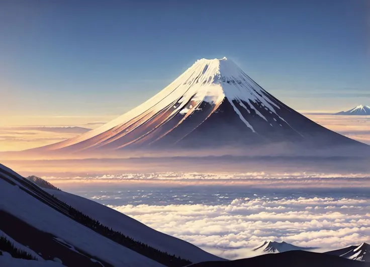 masterpiece,  <lora:Kim_Hyung_Tae-45:1> Kim_Hyung_Tae,scenery, mountain, ice, snow, mountain peak, clouds, blue sky, mount fuji