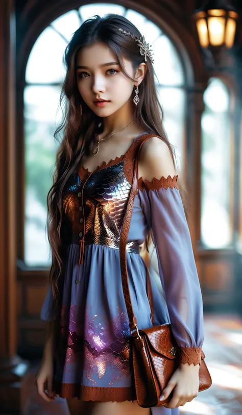 (Best quality,masterpiece,ultra realistic:1.3), (extremely intricate masterful beautiful:1.3), (hyperrealistic photography,photorealistic:1.4), (extremely ultra-detailed),RAW, (natural skin, detailed skin), (skindentation:0.3), (Art Nouveau:1.3),(vivid colors:1.3),(close portrait:1.3),(Beautiful fractal art:1.3),(((photo raw)), Prism Effects and Underlighting Reflection/Refraction and volumetrics dtx , ,),girl,1girl,peerlessly beautiful idol, beautiful detailed eyes,showing fashion wear,(see-through_clothing),(very_long_hair),(Elegant posture),glowing, film grain texture,analog photography aesthetic,dynamic composition,(dynamic angle,dynamic pose),(whole_body:1.3),
gothic_lolita,wearing see-through (A chambray shirtdress with brown loafers and a brown crossbody bag.:1)
(burnt umber Python Pattern feather trim),(luminous playful tourmaline, dull, platinum, hard-wearing, gemstone treatment, hard to find, nature-inspired, retro modern, cultural symbols),( star cluster manta ray,mantelshelf),(plum pyroclasmic gravity),(quantum portal gateway, cement board,thatch roofing roof, Incandescent Outdoor Lamps, neon lights),
(gold),(silver),colorful aura,diamond,platinum, luxury,charming,alluring,seductive,erotic,enchanting,cleavage,panties,
SimplePositiveXLv2<lora:sd_xl_dpo_lora_v1:0.7><lora:MJ52:0.3>