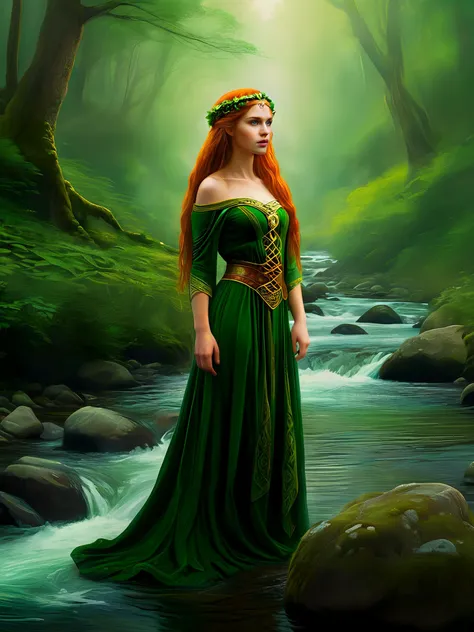 The Celtic princess of my dreams,
Stands beside the flowing stream,
Surrounded by the forest mist,
She is one I'd like to kiss,
Her lips are full, her cheeks are round,
Her voice is full of beauteous sound.
A Celtic princess is grand to see,
Just like the land surrounding thee.
