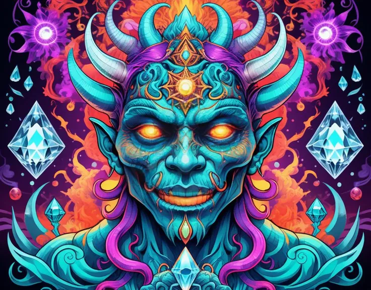 <lora:Daisy-Acid:.4> color line art,acid-art, trippy, daisyart, sketch, Magic-style Demon, it is Biochemical and Mad, absurdres, epic atmosphere, magical, dslr, stunning, aesthetic, romantic, located artistic, extremely stylish, perfect background, sublime, dynamic composition,Hyperrealistic, crystal-clear,with super sharp details and vivid colors, intricate textures, and pristine clarity