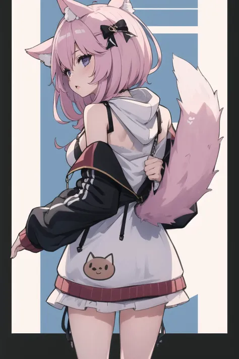 masterpiece, best quality, IncrsTailsFixer, <lora:TailsFixer:1.3>, 1girl, fox tail, from behind, NyannersBase, cat ears, hoodie, long sleeves, camisole, cat print, white skirt, <lora:Char_VTuber_Nyanners:1>