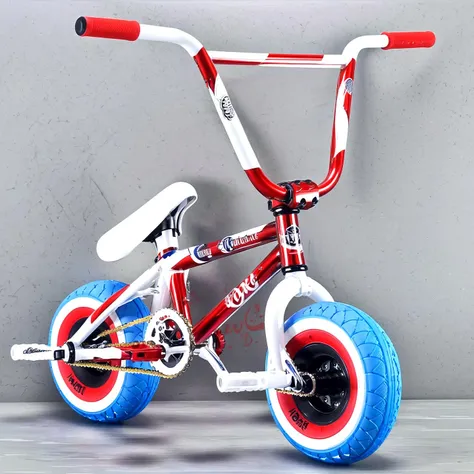Luxury product style a mini bmx, product picture, red white,, . Elegant, sophisticated, high-end, luxurious, professional, highly detailed