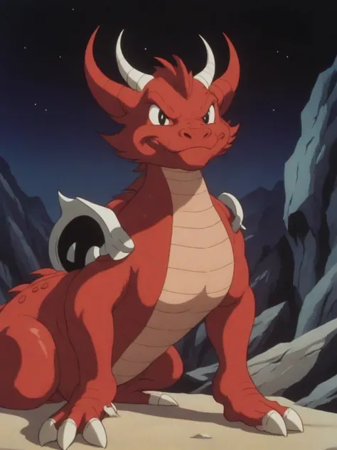 retro animestyle, amazing artwork in the style of osamu tezuka, a red Dragonborn, anime screencap vhs <lora:osamu_tezuka_xl_v1:1>