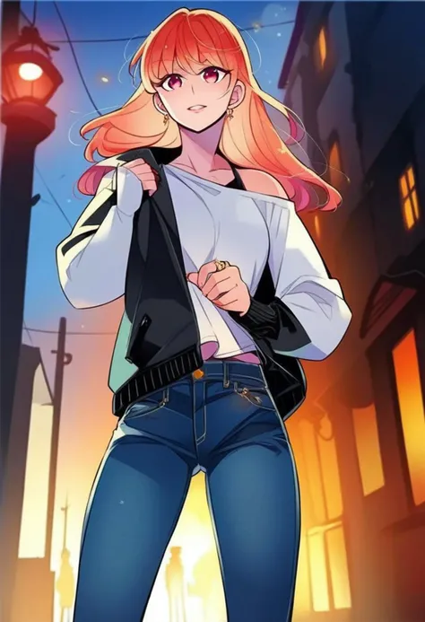 <lora:Juder_for_Pony:1.25> juder_style, 1girl, solo , at the street at night in the city, at the entrance of an appartment building, wearing jeans and cassual clothing, score_9, score_8_up, score_7_up, score_6_up, score_5_up, score_4_up, hd, (ultra hd quality details), 8K, 2d illustration, source_anime, Illustration, official artwork, anime style, wallpaper, official art